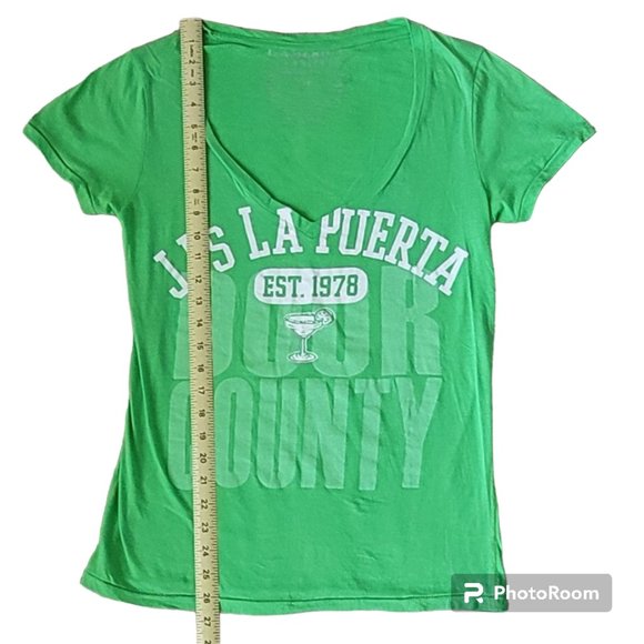 Lime Green Marguerita Graphic Deep V Tee J.J.'s La Puerta Womens Size M New - Picture 4 of 5